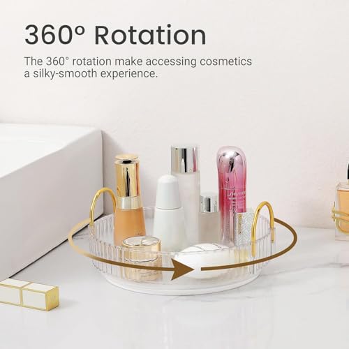 Image of INOVERA (LABEL) 360 Rotation Makeup Organizer for Women, Girls & Bride - Dressing Table Cosmetic Storage Case - Bathroom Vanity Skincare Holder Organiser (1 Tier, Transparent)