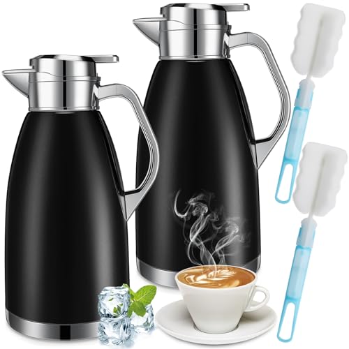 Tioncy 2 Pcs Thermal Coffee Carafe 78oz Insulated Carafe Hot Water Dispenser Stainless Steel Carafe for Hot Liquid Coffee Tea Milk with 2 Brushes Keep 12 Hours Hot 24 Hours Cold (Wine Red)