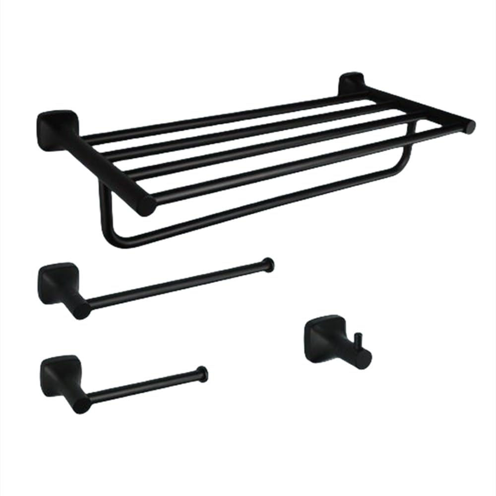 Kit Accessoires Salle de Bain Noir Anti-Rouille avec Porte-Serviette Mural 4 Pièces