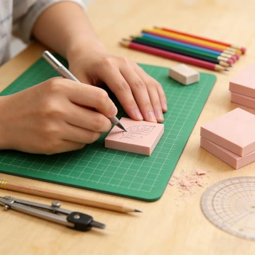 Image of 6 Pack 2 inchx2 inch Pale Pink Rubber Stamp Carving Blocks - Soft Linoleum Material for DIY Craft Projects & Handmade Stamps