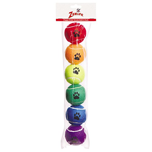 Zanies Puppy Pride Tennis Balls for Dogs, 6-Pack â€“ 2.5-Inch Diameter Tennis Balls Match the Rainbow Pride Flag Colors