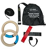 HMART Wooden Gymnastic Rings 1600Ibs Capacity with Cam Buckle 15ft Woven Adjustable Numbered Straps...
