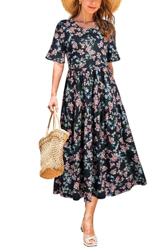 Image of STYLEWORD Womens Summer Casual Short Sleeve Flowy Midi Beach Dress