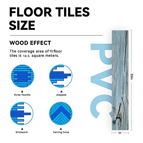 35In×6In 10-Pcs 14 Sq.ft Vinyl Flooring Peel And Stick Floor Tile Bathroom Natural Blue Wood Grain Look Sticky Floor Tiles Stickers Peel Stick Flooring With Self Adhesive And Waterproof #TOP1