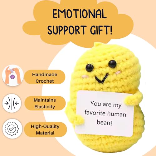 Image of Cute Emotional Support Crochet Toys Handmade Gifts with Message for Women Men Friends Coworkers, Birthday Christmas Valentine's Gift (Rajma Bean)