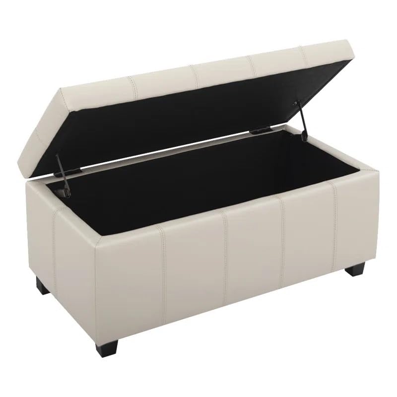Image of LEGACY OF COMFORT D17 Faux Leather Storage Ottoman Bench Storage Chest Foot Rest Stool, Bedroom Bench with Storage (Cream Leather)