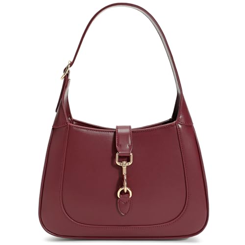 Keyli Bolsa de ombro feminina de couro vegano, bolsas de ombro pequenas, com alça ajustável, Vinho tinto