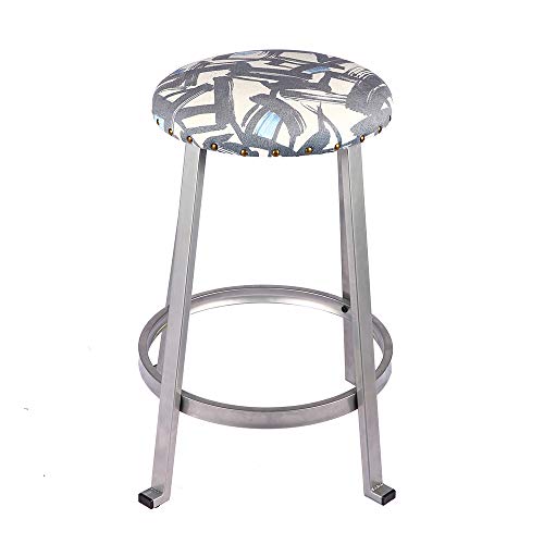 Gia 24-Inch Counter Height Round Metal Bar Stools With Paint Brush Script Upholstery, Silver, Set Of 2 #TOP3