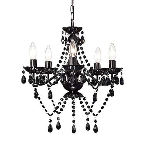 Lustre noir en cristal à 5 lumières pour plafond de salle à manger