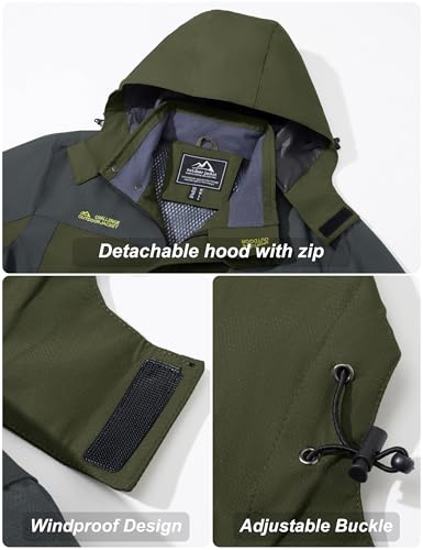 MAGCOMSEN Rain Coats for Men Waterproof Lightweight Softshell Hooded Jackets Windbreaker Hiking Walking Jacket Army Green, XL