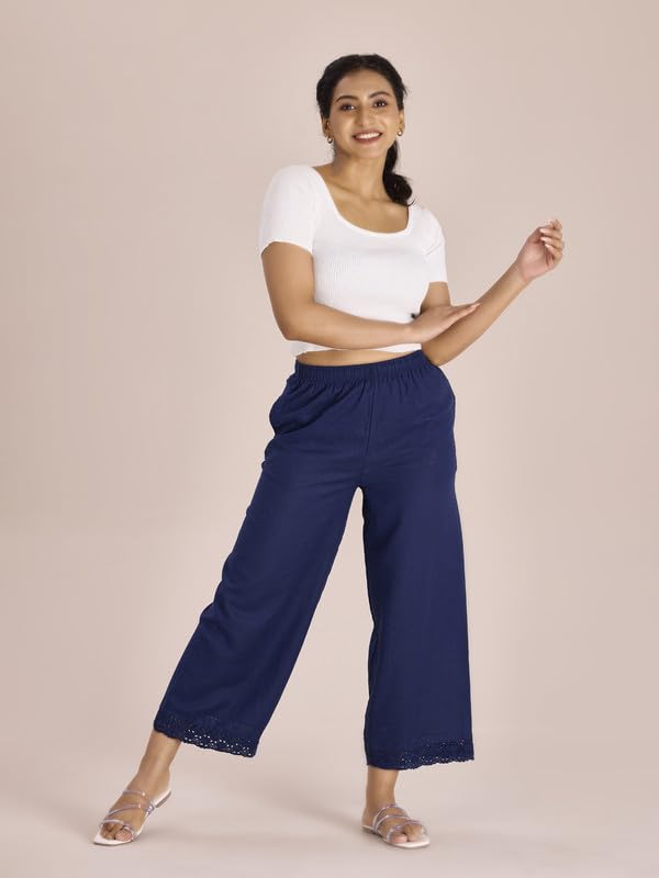 Image of GO COLORS Soft Linen Wide Pant Full Length for Women| Breathable, Mid Rise