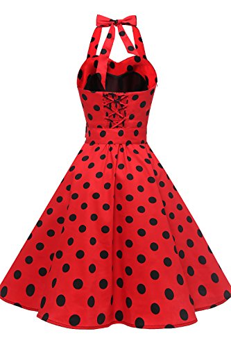 Topdress Women's Vintage Polka Audrey Dress 1950S Halter Retro Cocktail Dress Red/Black Dot M #TOP1