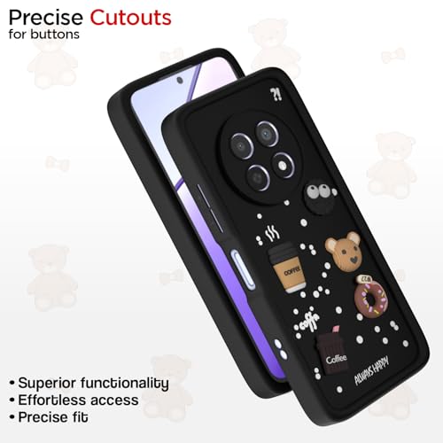 Image of Pikkme Back Cover for Realme Narzo 70x 5G / N65 / Realme 13 /12 / 12X 5G / C65 | Cute Fun Cartoon 3D Bear Silicone Full Body Protection Bumper Cover (Black)