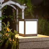AILICIN Outdoor Modern Stainless Steel Post Light, LED Fence Deck Cap Light Lantern Column Lamp for Flat Surface Patio Garden Decoration with IP54 Waterproof E26 Bulb (W9.85*H9.85 110V)