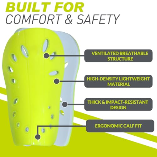 Image of GISCO Premium Soccer Shin Guards for Youth & Adults | Lightweight Football Shin Pads | Protective Soccer Gear for Training & Matches (F. Yellow, Medium)