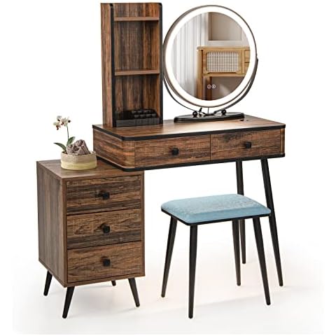 RELAX4LIFE Vanity Desk Set with LED Mirror Cover