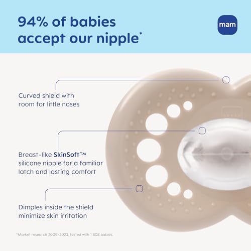 Image of MAM Original Baby Pacifier 16+ Mths, Skin Soft Silicone Nipple, 2 Pack