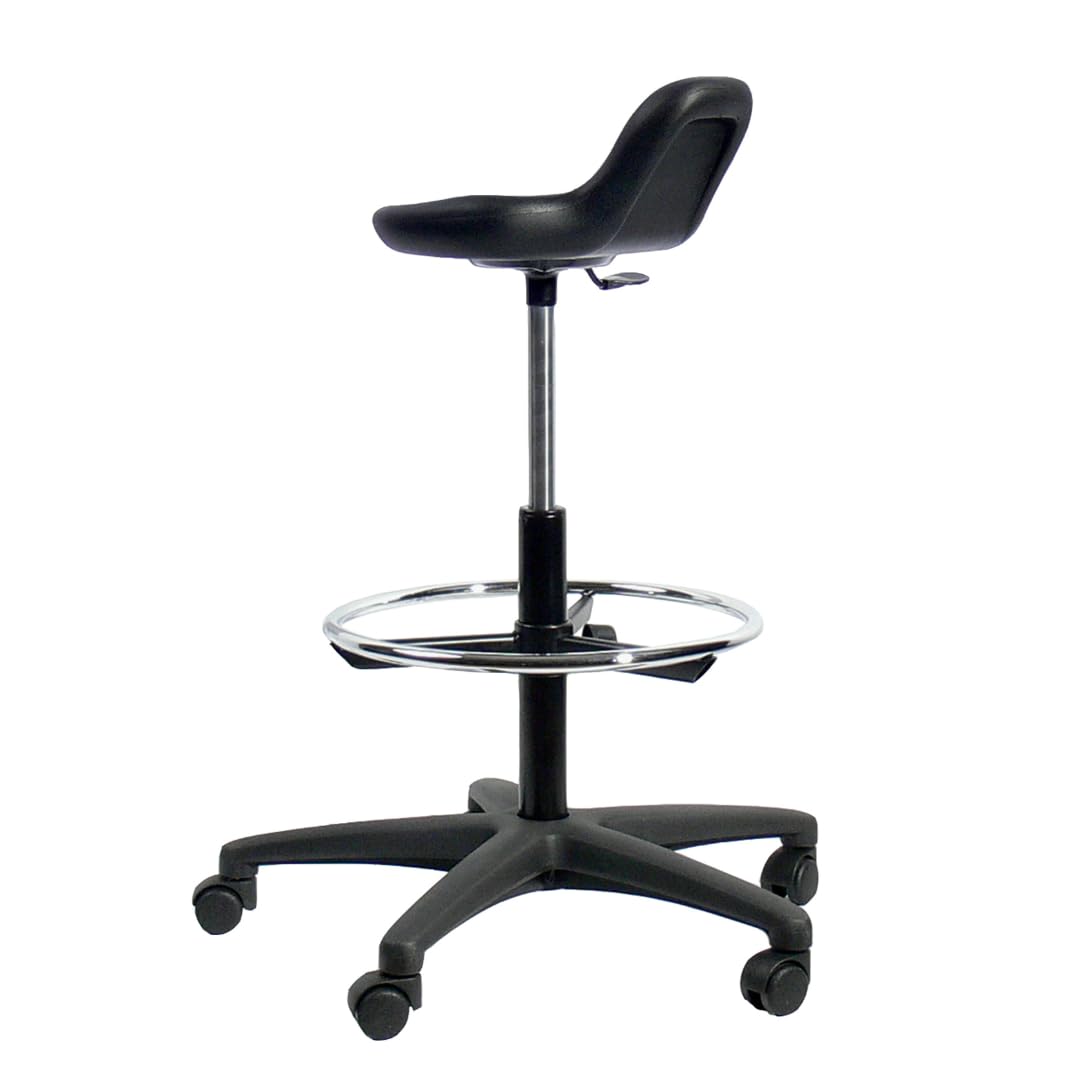 Topsit Taburete giratorio IND04 de poliuretano, taburete con soporte de pie, altura regulable y fácil de limpiar, base estable con anillo de metal.