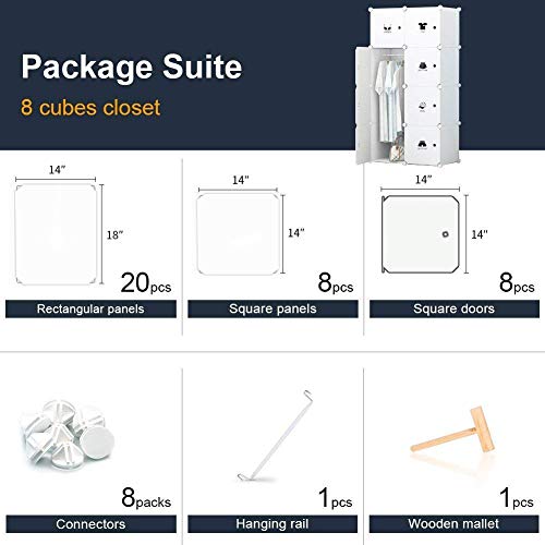MAGINELS Portable Closet Clothes Wardrobe 14\"x18\" Depth Bedroom Armoire Modular Storage Organizer with Doors, 8 Cubes