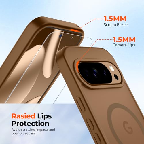 Image of SUPFINE Magnetic for Google Pixel 10 Pro Case /Pixel 10 Case with Screen Protector, (Built-in Magnets) ((Military Grade Drop Protection) Slim Translucent Shockproof Phone Case,Brown