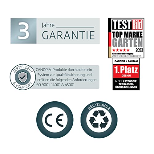 Palram Canopia by Vordach für Haustür Taurus 1500 Pultvordach 150 x 90 cm Silber Sonnenschutz Haustürvordach inkl. Regenrinne