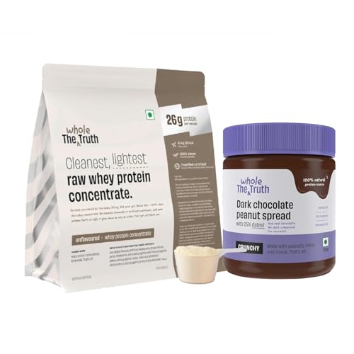 Image of The Whole Truth Whey Protein Concentrate Unflavoured |1 kg (2.2 lbs) & Dark Chocolate Peanut Butter