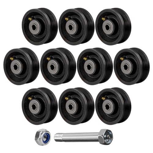 Image of 4 inch x 1.5 inch V-Groove Steel Wheel, 7 /8 inch Wide 90 Groove Fits 1 inch Angle Iron Track, Heavy Duty Industrial Track Wheel with Relief Groove, High Load Capacity(10 Pack)