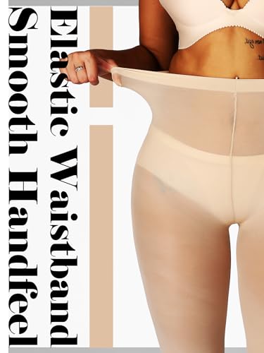 Image of HONENNA Semi Opaque Silky Women Pantyhose Tights, 20+ Colors Invisibly Toe Reinforced 60 Den Size A-E