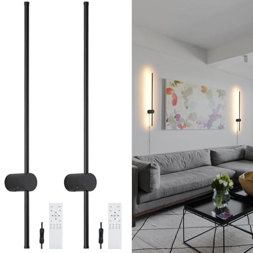 KELUOLY Dimmable Plug in Wall Sconce Set of 2,Black 31.5"