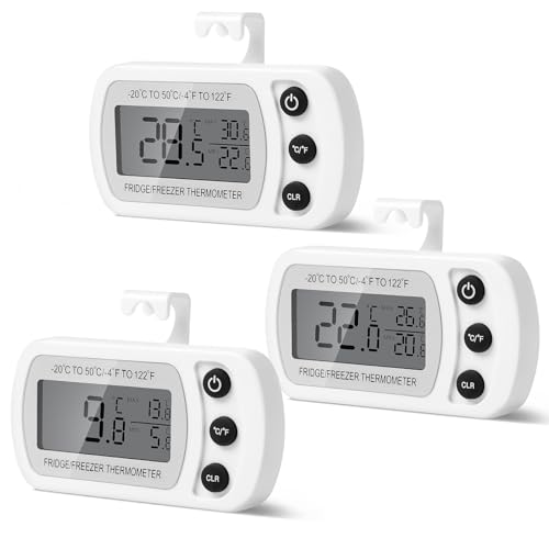 AiQlnu 3 Stück Digitale Kühlschrank Thermometer, Magnetische Gefrierschrank Thermometer, Küchenthermometer mit Haken, Leicht ablesbares LCD-Display, für Zuhause, Restaurants, Bars, Cafés