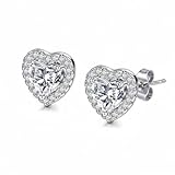 1 Pairs Silver Earrings for Women, Stud Earrings for Women, Earring Diamond Heart Studs, Dainty Earring Jewellery Gift, Comes with an Exquisite Packaging Box, Suitable for Birthday Gift
