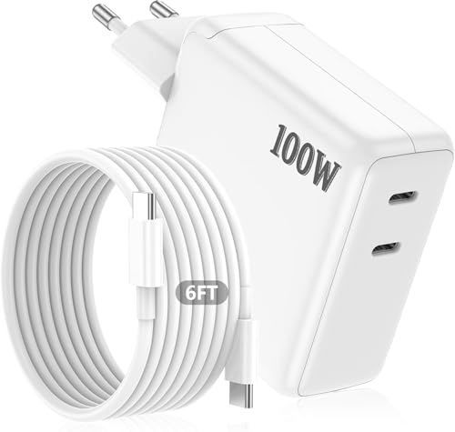 100W USB-C Ladegerät für MacBook Dual-Port PD Schnellladegerät mit 1 8 m Kabel kompatibel mit MacBook Air 2024/2023/2022 MacBook Pro 13/14/15/16 Zoll iPhone 17/16/15 Pro Max iPad S25/24 Android