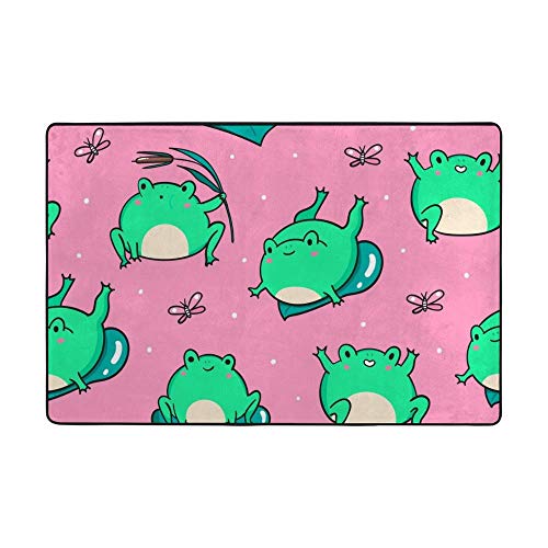 Tapis grenouilles vertes velours corail épais et super doux tapis de sol rose 152cm - 2