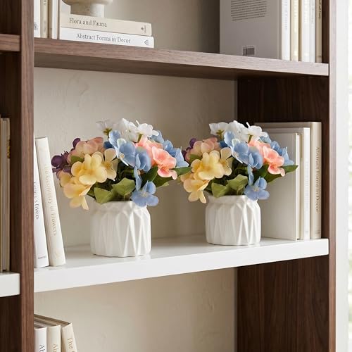 Image of Dekorly Artificial Lavender Plant in White Pot, 18cm - Realistic Faux Flower Arrangement for Home & Office Decor (Set of 1) (2, Hydrangea Floral)