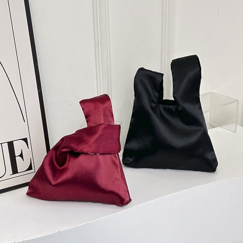 Image of Small Satin Wrist Clutch Purse Bag Mini Knot Evening Handbag for Women