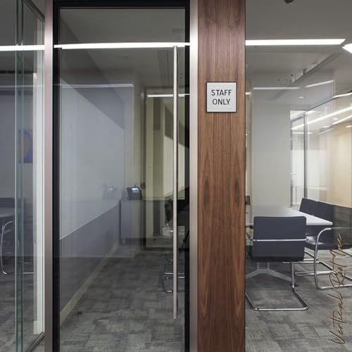 Image of Premium Brush Finish Square Silver Acrylic Staff ONLY Sign Easy to Mount Double Side Tape 5.8 Inch Signage Self-Adhesive Business Stores Cafe Shop Hospital School Office Hotel