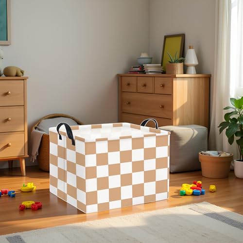 Image of Rectangular Baby Girl Basket Fabric Storage Basket Storage Bin Organizer Box Room Decor(Brown Checkered)