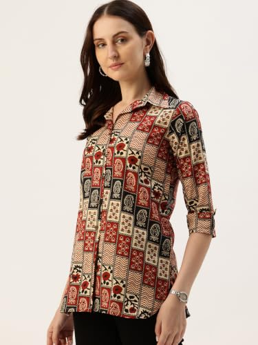 Image of feranoid Classic Collared Cotton Shirt with 3 /4 Sleeve for a Timeless Casual Look