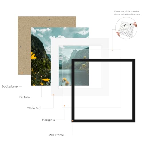 Picrit 16x16 Picture Frame 3 Pack, Black Poster Frame, Display Poster 12 x 12 with Mat or 16 x 16 without Mat for Horizontal or Vertical Wall Mounting