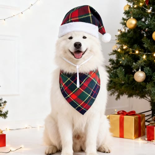 Disfraz de Navidad para perro con sombrero y bandana a cuadros miniatura 6