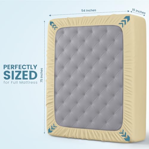 Image of Full Size Mattress Protector Waterproof, Premium 200 GSM Terry Mattress Cover, Soft & Breathable Bed Cover, Fitted Sheet Style Stretchable Deep Pockets 15 inch by Utopia Bedding (Beige)