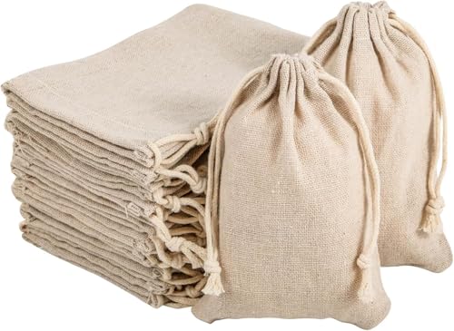 RUBY 50 Bolsas de Algodón y Lino con Cordón - 10 x 15cm Bolsitas de Tela, Saco Arpillera, Bolsas de Regalo para Bricolaje, Reuniones, Bodas, Navidad