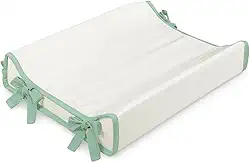 Trocador Americano Comoda Fraldas Impermeável Anatomico Com Abas Bebê Enxovais Capa Plástica Off White com Verde (40cm x 65cm)