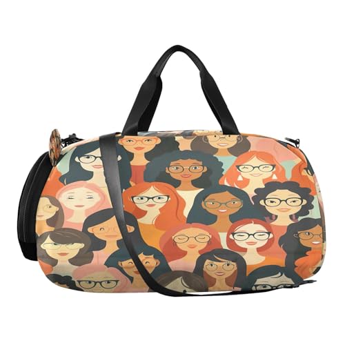 YETTASBIN Sport Travel Duffel Bag for Girls Boys, Smiling Girl Large Waterproof Weekender Overnight Bag, Detachable Shoulder Strap Gym Bag with Shoe Compartment & Wet Pocket2