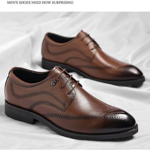 Men's Leather Brogue Oxford Shoes Classic Round Toe Block Heel Lace-Up Business Dress Shoes Retro Derby Oxford 7
