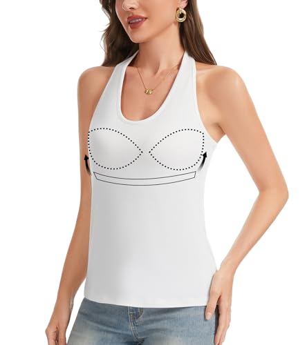 Women Back Tie Halter Tank Top with Built in Bra Sleeveless 2026 Floral Summer Trendy Padded Backless Shirt Top Camisole White - image 1