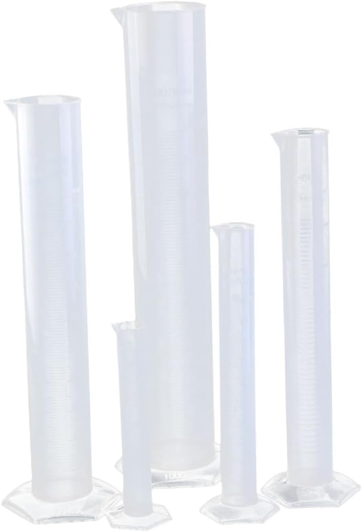 5pcs Graduated Measuring Cylinder Set Lab Science Cup Plastic Measuring Tube with Scale (50ml 100ml 250ml 500ml 1000ml)