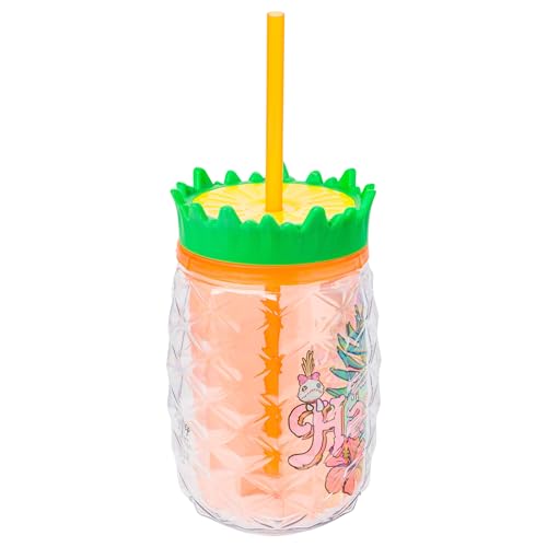 Image of Silver Buffalo Disney Lilo and Stitch Greetings From Hawaii Featuring Scrump Pineapple Shaped Double Wall Tumbler, 16 Ounces