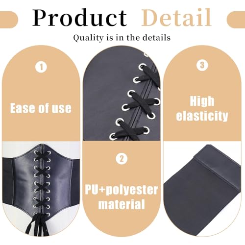 BIBITI Corsé para mujer, pirata, cinturón medieval, disfraz de mujer, corpiño bajo el pecho, color negro, cinturón de piel, accesorio para disfraz de pirata, estilo gótico, retro, Negro , L: Suitable - imagen 3