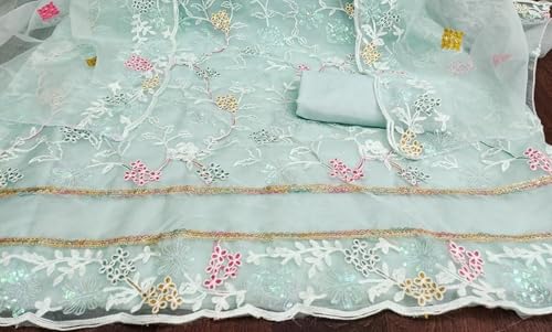 Image of Women's Organza Silk Embroidery Unstitched Salwar Suit Dress Material